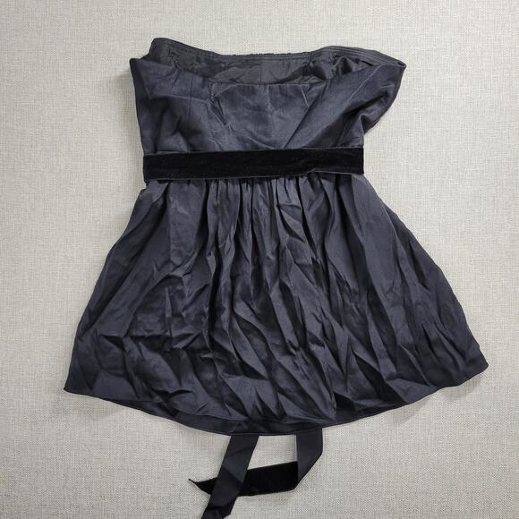 Banana Republic Womens Top Sz 8 Black Silk Strapless Ruched Velvet Sash Babydoll - Picture 4 of 12